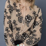 Goldie NWOT  Sheer Floral Metallic Blouse Photo 0