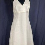 David's Bridal Wedding Dress Tea Length Organza White Beach V Neck Halter Sz 10 Photo 0