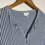 J.Jill Top Women L Blue White Button Down Roll Tab Sleeve Coastal Grandma Beach Photo 3