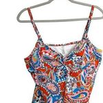 Lands' End Tankini Swim Top Underwire Floral Paisley Size 18 Adjustable Straps Red Photo 0