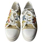 J Slides Women's 9 Noir Floral Embroidered Platform Sneaker‎ White Beige Artsy Photo 1