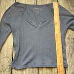 Aeropostale Seriously Soft Ribbed Henley Crop Top Long Sleeve Womens M Blue Slim Photo 5