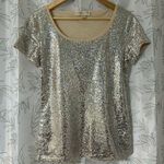 Michael Kors Silver Sequin Round Neck Cap Sleeve Top EUC Photo 0
