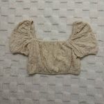 ZARA Cream Textured Balloon Puff Sleeve Crop Top Short Sleeve - Women’s Medium Photo 2