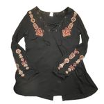 Venus  Black Lace Up Embroidered Goth Fairy Gothcore Boho Top Long Sleeve Large Photo 0