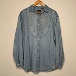 Gap Denim Vintage Floral Embroidered Blue Denim Shirt Size Large Photo 1