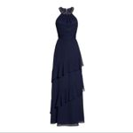 Eliza J Beaded Halter Tiered Chiffon Gown 18 Navy Photo 4
