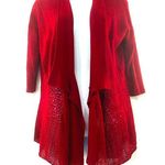 Eileen Fisher Red Open Front Drape Mixed Knit Silk Cardigan Size Small Red Photo 0