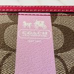 Coach Heritage Khaki Pink Stripe Accordion Zip Wallet In Signature Canvas Photo 1