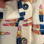 Maeve (Anthropologie) Lipstick Print Halter Blouse - Cream and Blue Size 6 Photo 3