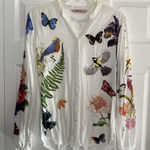 Desigual  Womens Small White Butterflu Tunic Button Top Nature Photo 0