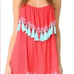 Tiare Hawaii  Red Tassel Mini Dress O/S Boho Aztec Tribal Beach Cover Up Resort Photo 0