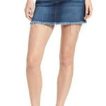 BP  Denim Blue‎ Medium Wash Cotton Blend A Line Raw Hem Mini Skirt Size 28 Photo 0