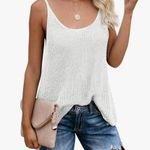 Scoop Neck Knit Sweater Tank Top Tunic in White Size Large Photo 1