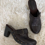 American Eagle Clogs Woven Leather Buckle Block Heel Studded Brown Mules Size 8.5 Photo 0