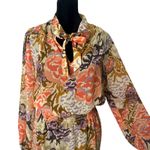 Ralph Lauren  Sheer Smocked Waist Dress Womens Size 4 Floral Tie Neck See Through Photo 2