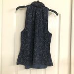 Tahari womens silk lined ruffle neck button front tank top blue medium Photo 1