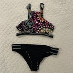 WAVE LIFE Reversible halter bikini top and bottom stripes and paisley prints White Photo 1