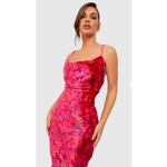 Boohoo  Pink Devore‎ Velvet Floral Cowl Neck Maxi Dress Size 4 Y2K Wedding EUC Photo 1