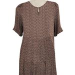 Be cool Short Sleeve Crinkle Floral Tiered Midi Shirt Dress Boho Brown Large Photo 1