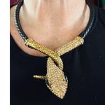 VTG 80s Egyptian Revival Snake Cleopatra Choker Necklace Gold/Leather Rhinestone Gold Photo 1