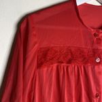 Vintage Unbranded Red Nylon Lace Pajama Lounge Top Short Sleeve Small Photo 2