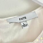 FATE. Women’s Long Puff Sleeve Shoulder Pad Sequin Top Pink Ivory Size Large Photo 6