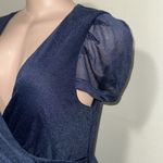 Faeriesty elegant surplice neck, short sleeve A line dress woman size Large slit Blue Photo 5