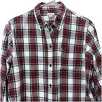 LL Bean Womens Red White Scotch Plaid Flannel Button Up Shirt Size MEDIUM Photo 2