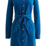 NWT J. Crew Long Sleeve Corduroy Shirt Dress Button Front Seaport Blue Size 2P Photo 0