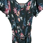 City Chic  Black Floral Palm‎ Button Front Off the Shoulder Romper Plus Size 24 Photo 3