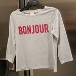 Cinq à Sept 💕CINQ A SEPT💕 Boatneck Striped Graphic Tee ~ BONJOUR Black & White Small S NWT Photo 0