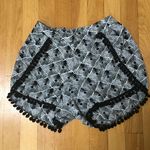Orange Creek Black & White Print Shorts Pom Poms Small Photo 0