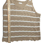 LC Lauren Conrad  Sweater Tank 4X Plus Pointelle‎ Knit Scoopneck Tan White Stripe Photo 6
