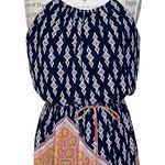 Sweet Storm Printed Halter Maxi Dress Navy White Yellow Peach Pink Medium Photo 2