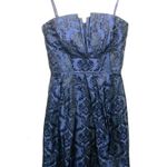 Watters & Watters Navy Brocade Satin Dress Convertible Strapless Textured Size 6 Blue Photo 0