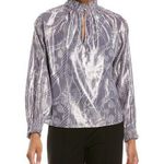 Marie Oliver  June Metallic Silver Mock Neck Blouse Size Medium Photo 0