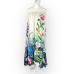 Anthropologie  Midi  Dress Women's Med White Blue Floral Strapless Tunic High Low Photo 2