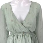 Lulus Green Long Sleeve Embellished Faux Wrap V Neck Peplum Blouse Top Size M Photo 2