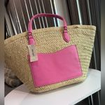 ON 34TH Isabella Pink and Tan Women's Straw Tote Bag Photo 3