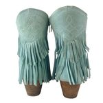 Free People Lawless Fringe Blue Suede Pointed Toe Zip Western Boots Booties Sz 6 Photo 2