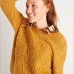 Old Navy NWT Cable Knit Crew Popcorn Sweater, wool blend mustard Sz M, 23” p2p Photo 3