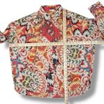 JODIFL  Boho Printed Satin Button Up Blouse Shirt Orange Multi Large Photo 11