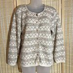 Reba Rose Vintage 1990s Y2K Beige Striped Cardigan Sweater 100% Cotton Small Photo 0