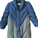 Bill Blass Vintage 1980s  Womens Blue Gray‎ Puffer Long Down Coat Jacket Collar Photo 0
