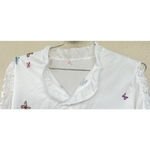 White Butterfly Print Blouse Button Front Lace Floral Sleeve Boho Fairy Size 2XL Photo 1