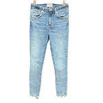 AGOLDE ‎ Sophie Skinny Jeans High Rise Crop Raw Hem Denim Hyper Blue Size 24 Photo 2