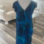 Tropical maxi wrap dress size XL ruffles cap sleeve vacation flowy Blue Photo 5