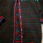 Handmade Cardigan Sweater Size Medium Knitted Black Colorful Bow Buttons‎ Womens Photo 2