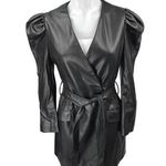 ZARA  Black Faux Vegan Leather Long Puff Sleeve Belted Mini Wrap Dress Size S Photo 0